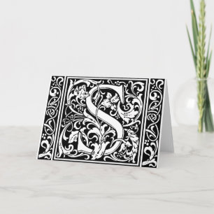 Letter S Mediaeval Monogram Vintage Initial Note Card