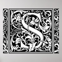 Letter S Mediaeval Monogram Vintage Initial