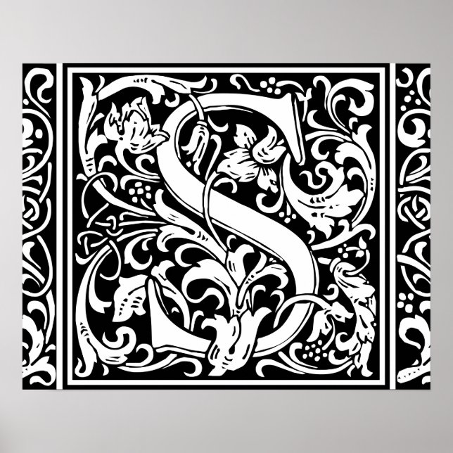 Letter S Mediaeval Monogram Vintage Initial Poster (Front)