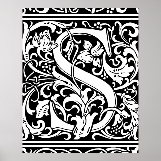 Letter S Mediaeval Monogram Vintage Initial Poster (Front)