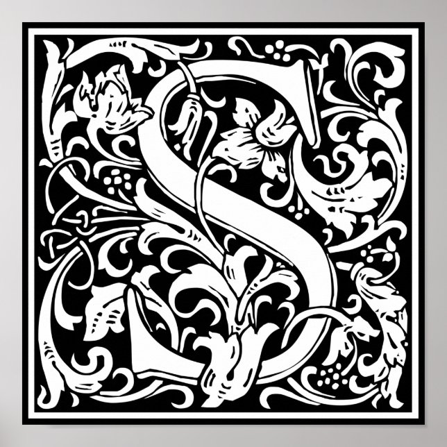 Letter S Mediaeval Monogram Vintage Initial Poster (Front)