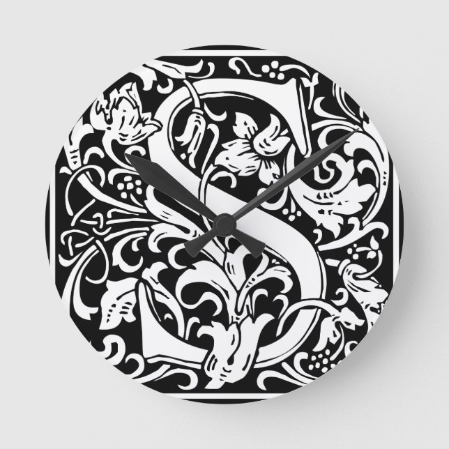 Letter S Mediaeval Monogram Vintage Initial Round Clock (Front)