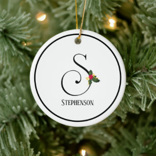 Letter S Monogram And Name Christmas Ceramic Tree Decoration