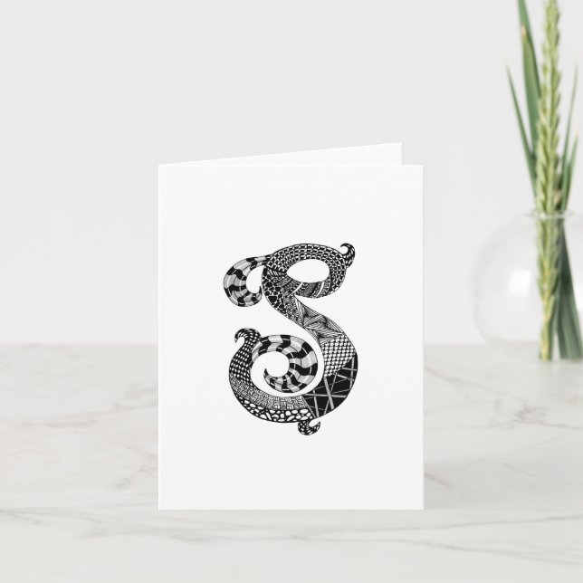 Letter S Monogram in Black and White Note Card (Front)