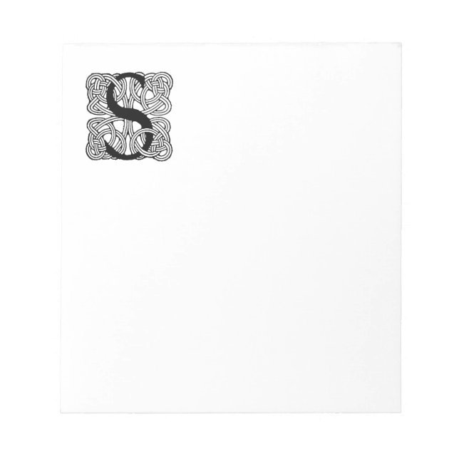 Letter S Monogram Vintage Celtic Knot Print Notepad (Front)