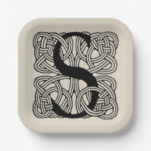 Letter S Monogram Vintage Celtic Knot Print Paper Plate