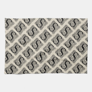 Letter S Monogram Vintage Celtic Knot Print Tea Towel