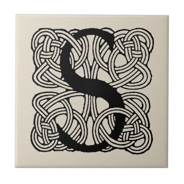 Letter S Monogram Vintage Celtic Knot Print Tile (Front)