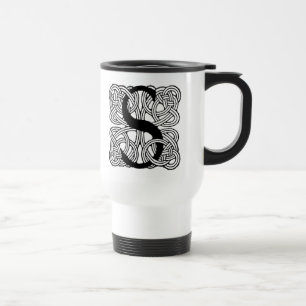 Letter S Monogram Vintage Celtic Knot Print Travel Mug