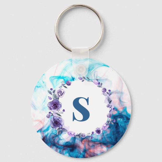 Letter s printed watercolor background Keychain  (Front)