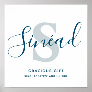 Letter S Sinéad name meaning blue gray text custom Poster