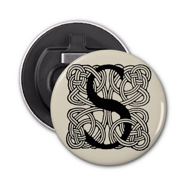 Letter S Vintage Celtic Knot Monogram Bottle Opener (Front)