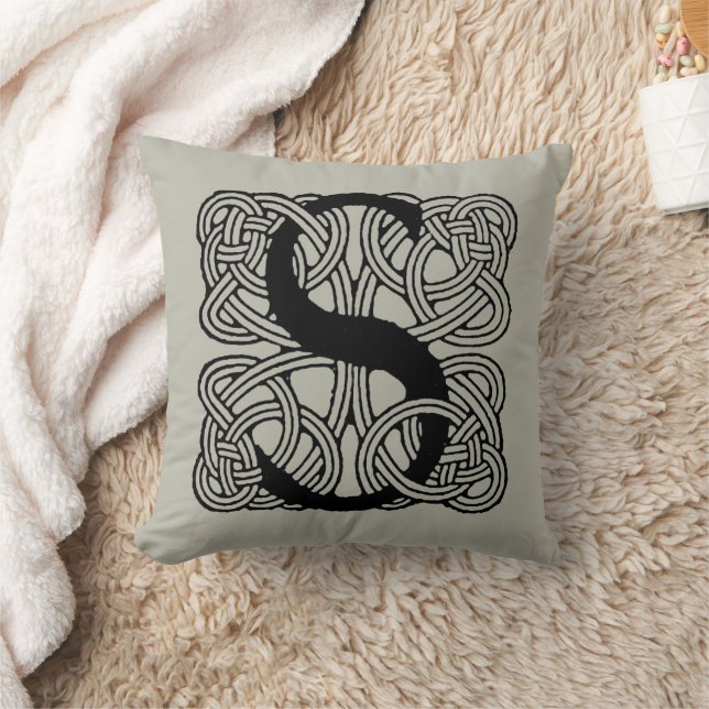 Letter S Vintage Celtic Knot Monogram Cushion (Blanket)