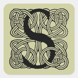 Letter S Vintage Celtic Knot Monogram Square Sticker