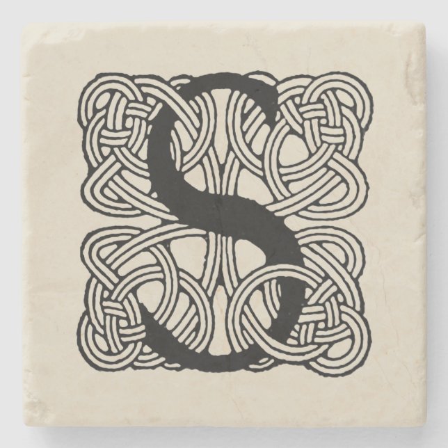 Letter S Vintage Celtic Knot Monogram Stone Coaster (Front)