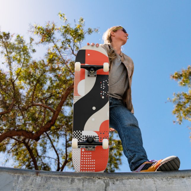Letter shapes with dots in red and black skateboard (Outdoor 1)