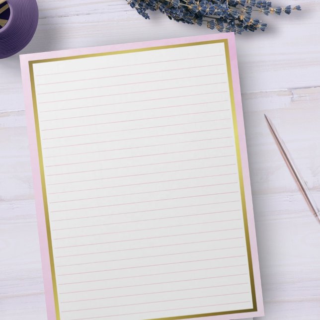 Letter Size 8.5" x 11" Pink Lines Wide Ruled Gold Notepad (Creator Uploaded)