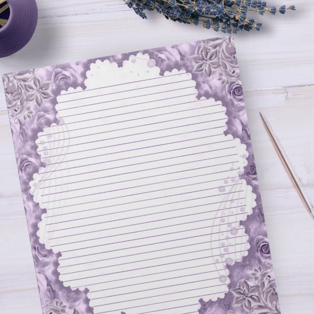 Letter Size 8.5" x 11" Purple Floral Lined Paper Notepad (Creator Uploaded)