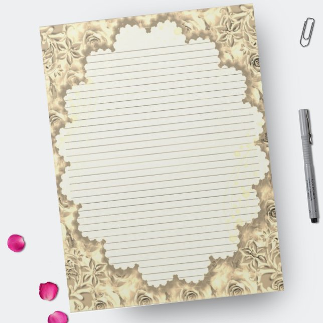 Letter Size 8.5" x 11" Sepia Floral Lined Paper Notepad (Creator Uploaded)