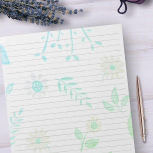 Letter Size 8.5" x 11" Wide Rule Blue Green Floral Notepad