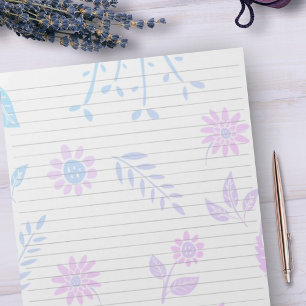 Letter Size 8.5" x 11" Wide Rule Teal Lilac Floral Notepad