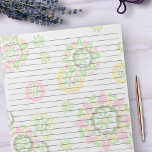 Letter Size 8.5 x 11 Wide Ruled Retro Pink Floral Notepad<br><div class="desc">Standard Letter Size Pages - 8.5" X 11" with Black College Ruled Lines on Each Page for Easy Writing - One Sided Notebook Paper with a Minimalistic Retro Floral with Pink Green Yellow Colours Background.</div>