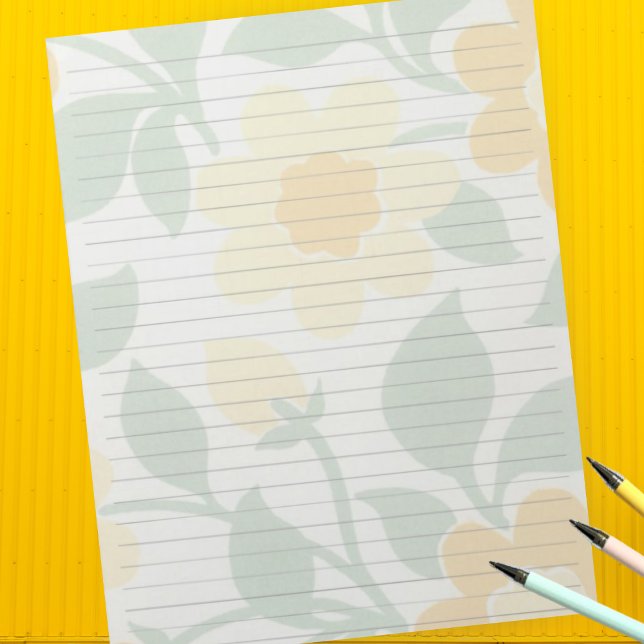 Letter Size 8.5" x 11" Wide Ruled Yellow Floral Notepad (Creator Uploaded)