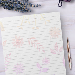 Letter Size Paper Wide Rule Pastel Rainbow Floral Notepad