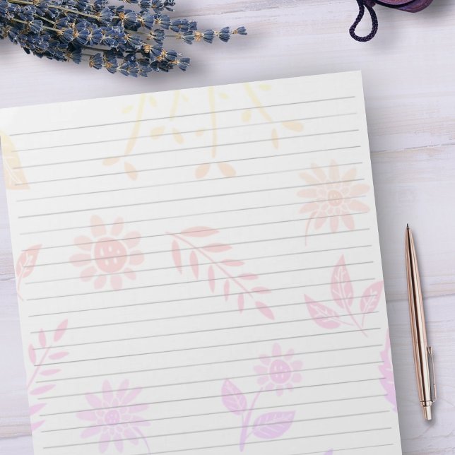Letter Size Paper Wide Rule Pastel Rainbow Floral Notepad (Creator Uploaded)