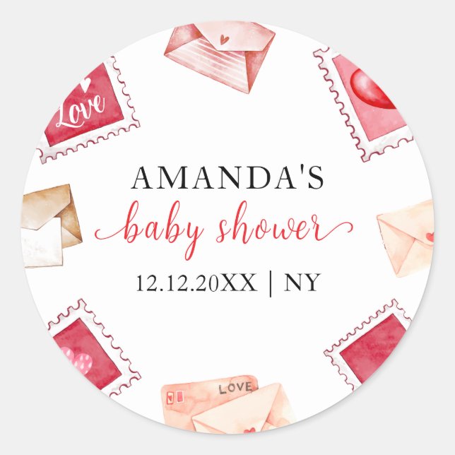 Letter Stamp Sweetheart Valentine Baby Shower  Classic Round Sticker (Front)