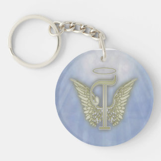 Letter T Angel Monogram Key Ring