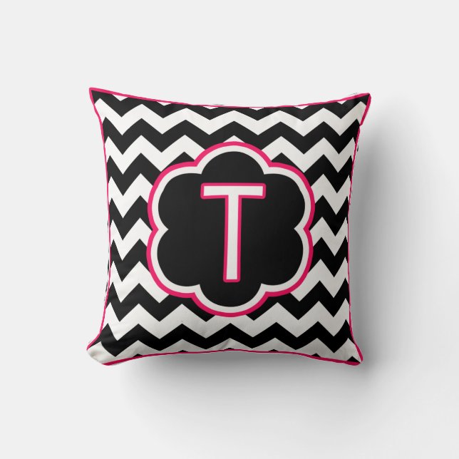 Letter T Black and White Chevron Monogram Cushion (Front)