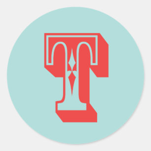 Letter T carnival style monogram initial favour Classic Round Sticker