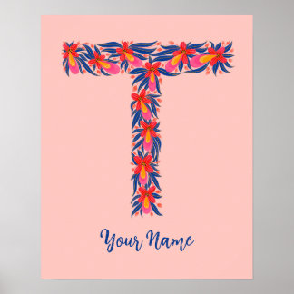 letter T customised floral wall art