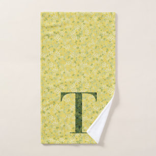 Letter T dark green and yellow liberty  Bath Towel