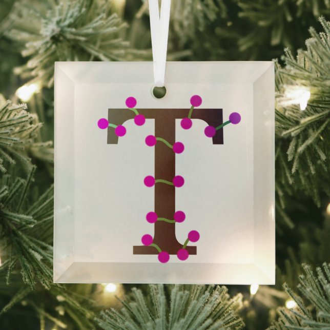 Letter T decorative initial on Glass Tree Decoration (Insitu)