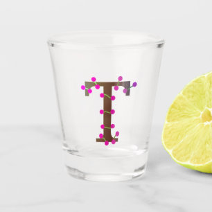 Letter T decorative initial on white Shot Glass