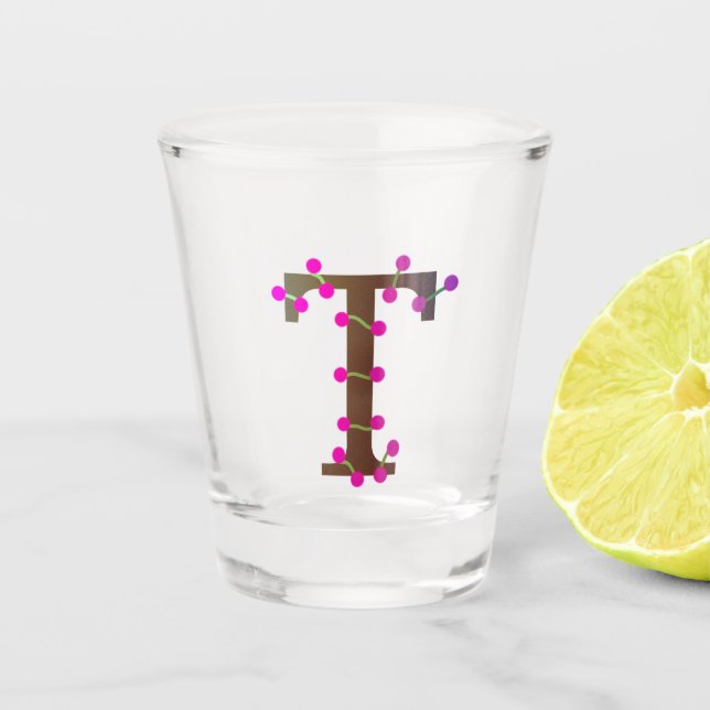 Letter T decorative initial on white Shot Glass (Front)