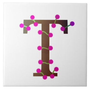 Letter T decorative initial on white Tile