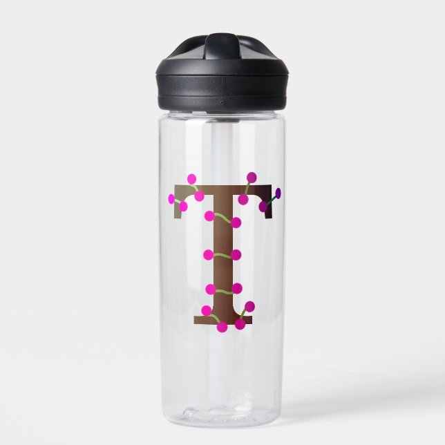 Letter T decorative initial on white Water Bottle (Front)