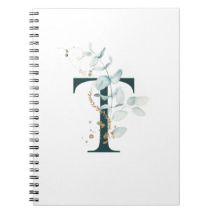 Letter T Eucalyptus and Gold Monogrammed  Notebook