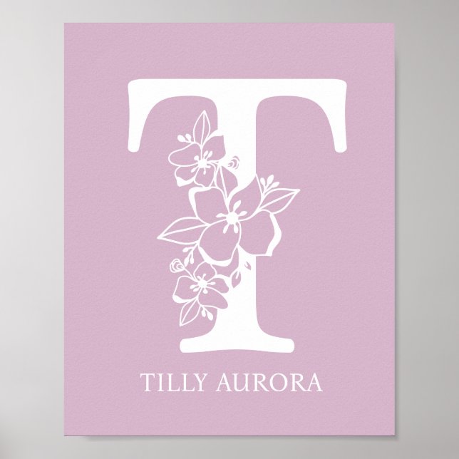 Letter T Floral Monogram Name Nursery Modern  Poster (Front)
