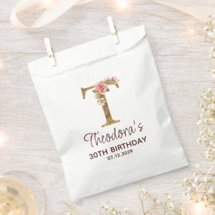 Letter T Gold Monogram Blush Pink Roses Favour Bags