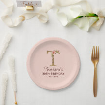 Letter T Gold Monogram Blush Pink Roses