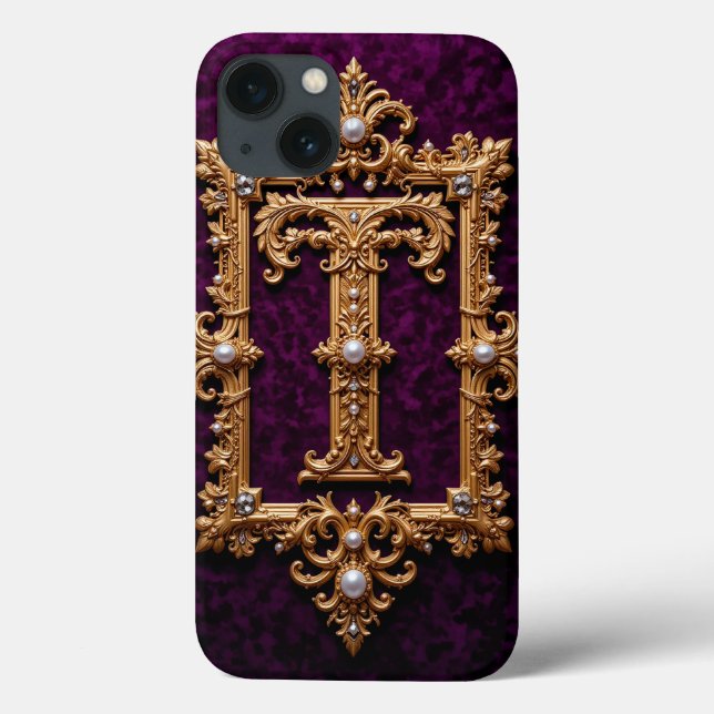 Letter T in Gold Ornamental Frame Case-Mate iPhone Case (Back)
