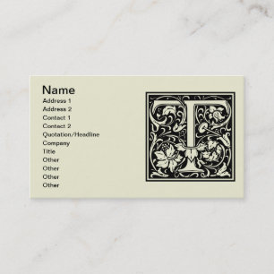 Letter T Mediaeval Monogram Art Nouveau Business Card