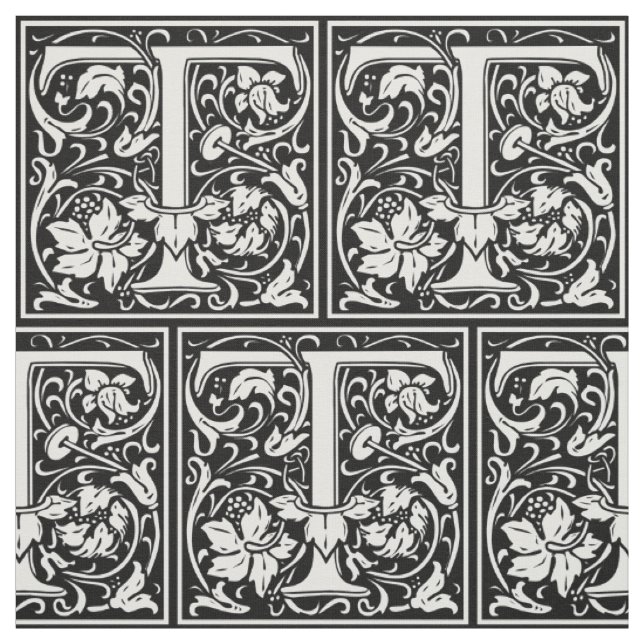 Letter T Mediaeval Monogram Art Nouveau Fabric (Swatch)