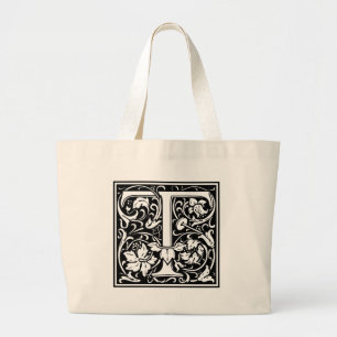 Letter T Mediaeval Monogram Art Nouveau Large Tote Bag