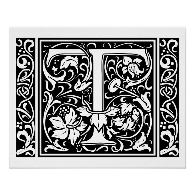 Letter T Mediaeval Monogram Art Nouveau Poster (Front)