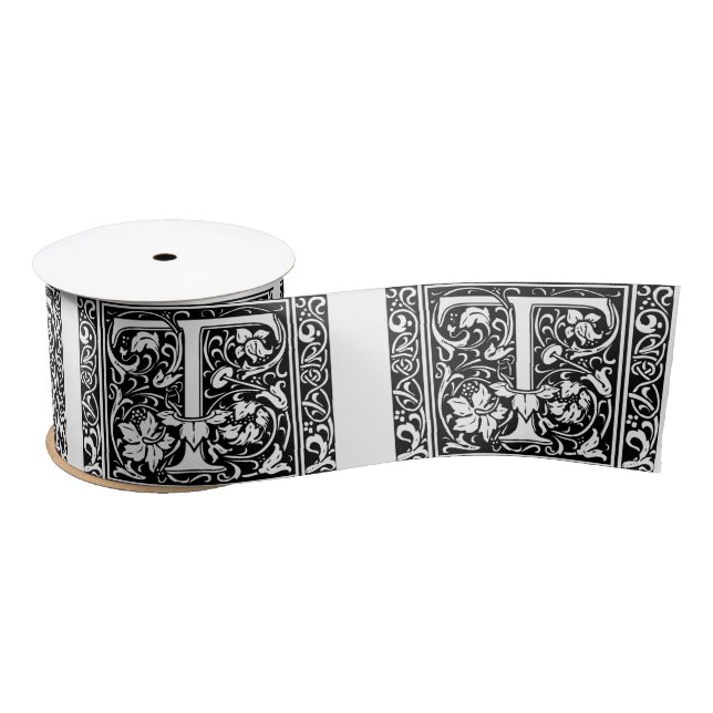 Letter T Mediaeval Monogram Art Nouveau Satin Ribbon (Spool)